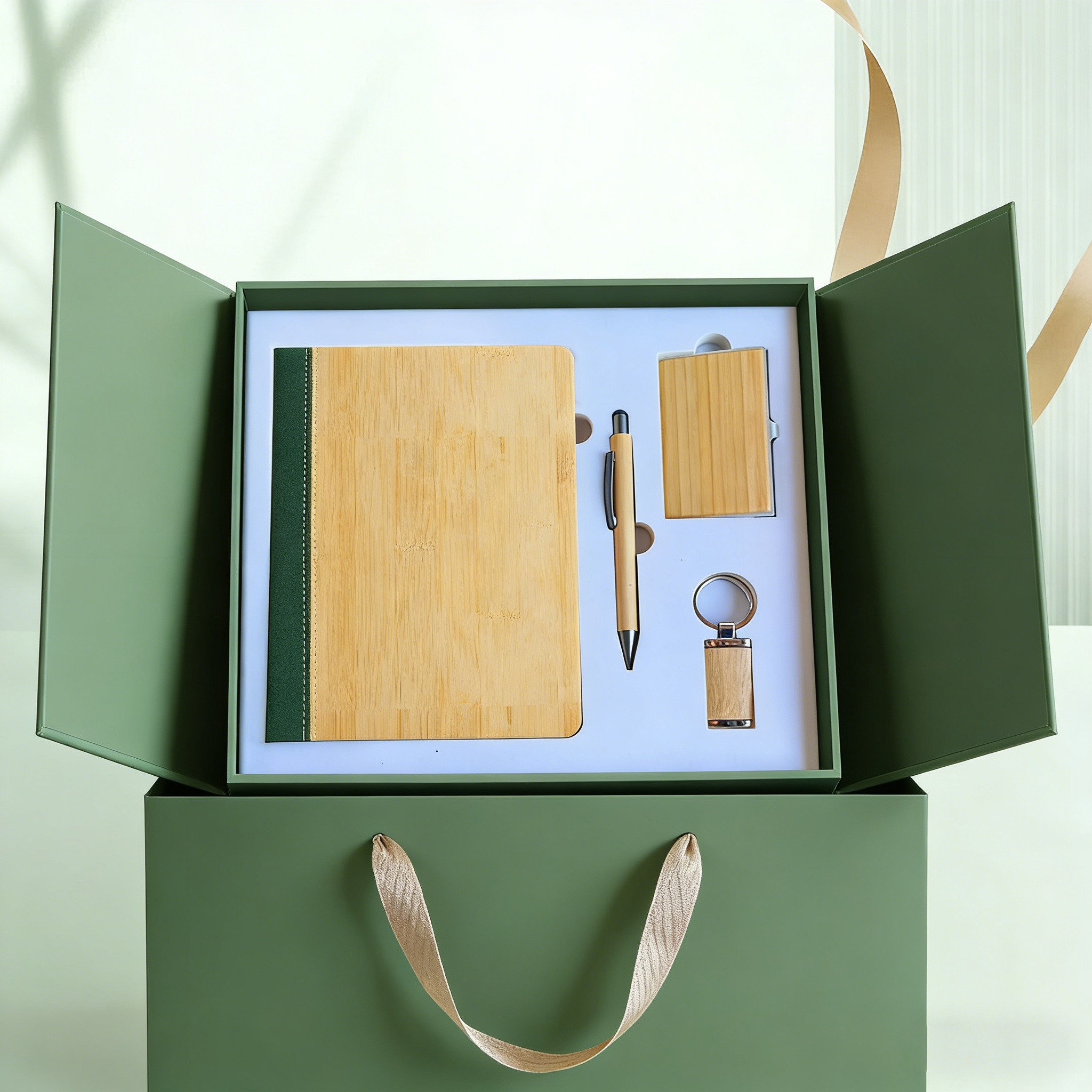 2026 Wooden Notebook ETC Gifts Customizable Logo Business A5 Bamboo Notebook with Pen Keychain Card Holder Corporate Gift Set 3