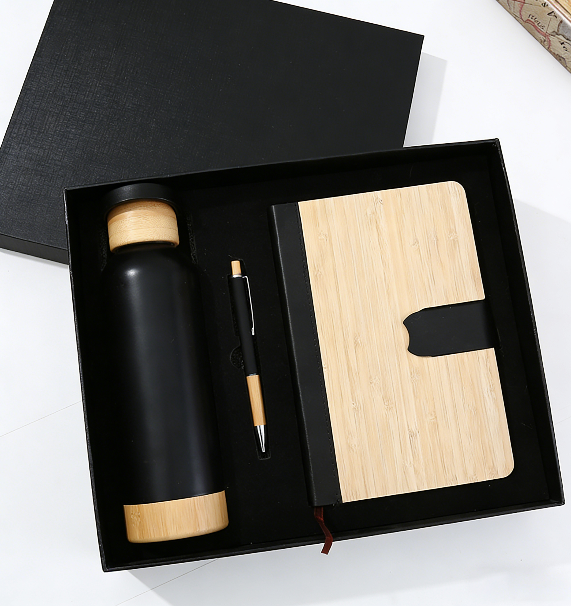 Promotional Luxury Gift Items Notebook A5 Wooden Journal Customized Business Office Diary Corporate Gift Set With Pen Bottle 3