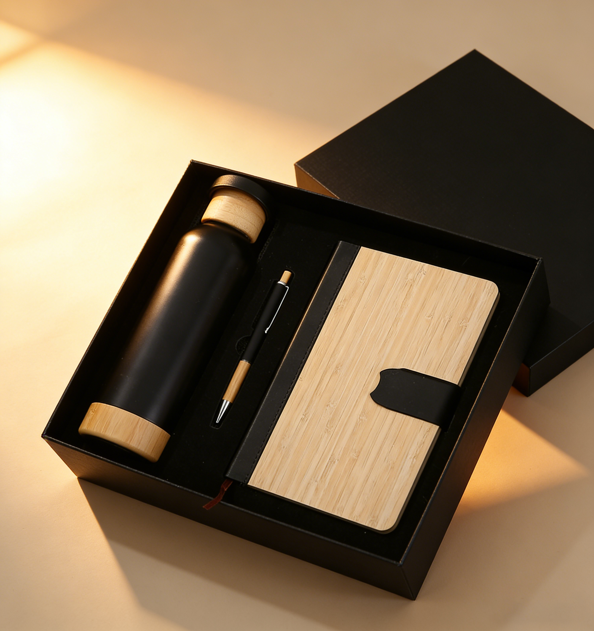 Promotional Luxury Gift Items Notebook A5 Wooden Journal Customized Business Office Diary Corporate Gift Set With Pen Bottle