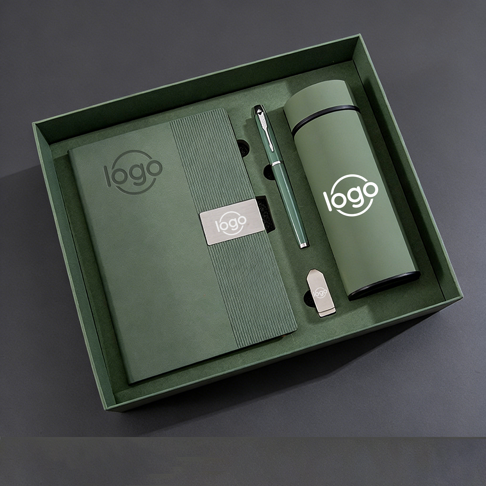 A5 High-End Customizable Business Office Logo Corporate Notebook Enterprise Office Personal Use UV Printed PU Leather Gift Set