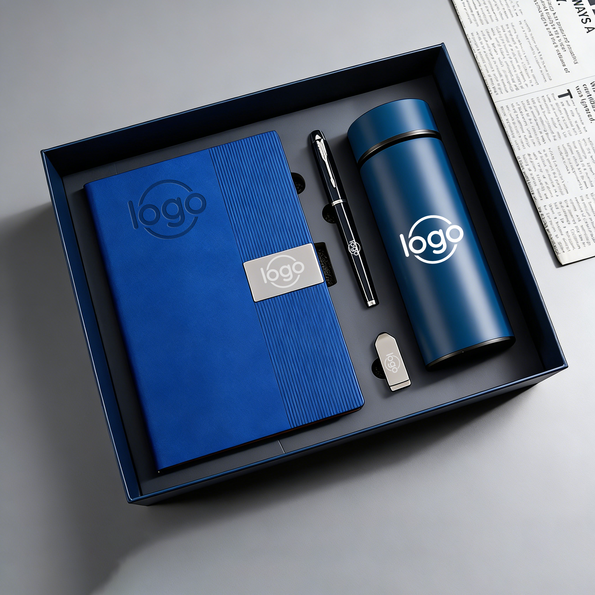 Luxury Custom Promotional Gift Set A4/A5 Tumbler Notebook PU Leather Cover UV Printing Custom Color Corporate Logo Gift Box