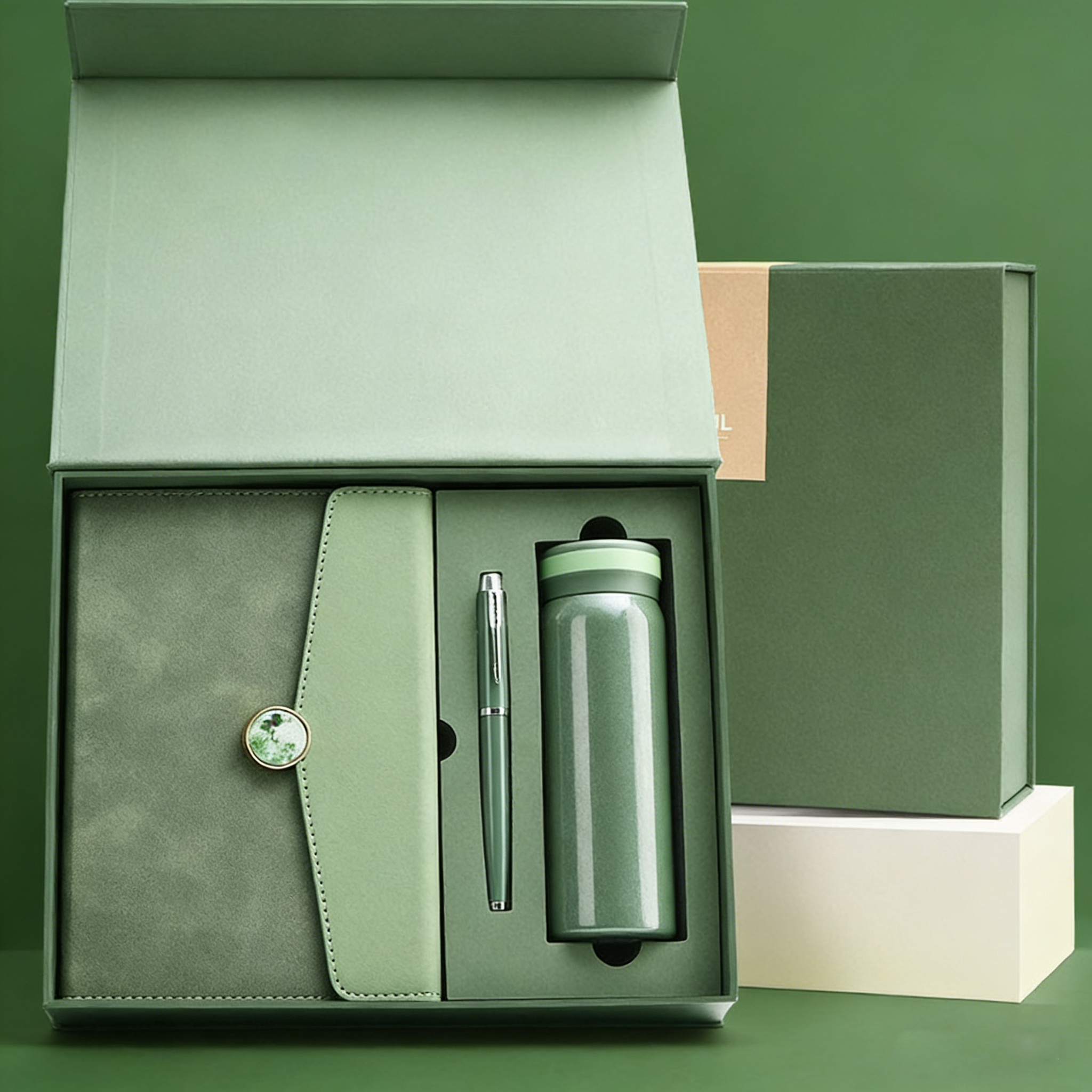 A5 Notebook Gift Box Set Business Meeting Record Book Custom Logo Premium Pu Leather Cover Silk Screen Printed Pen Insulation