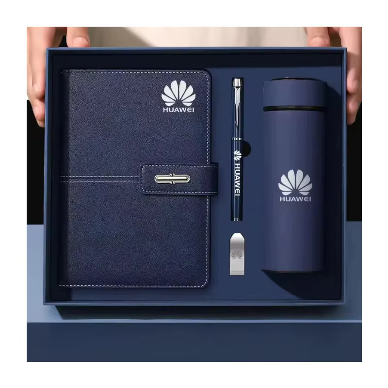 Promo Wholesale Business Luxury Corporate Customizable PU Leather A5 Notebook Gift Set With Pen, Thermal Mug and USB