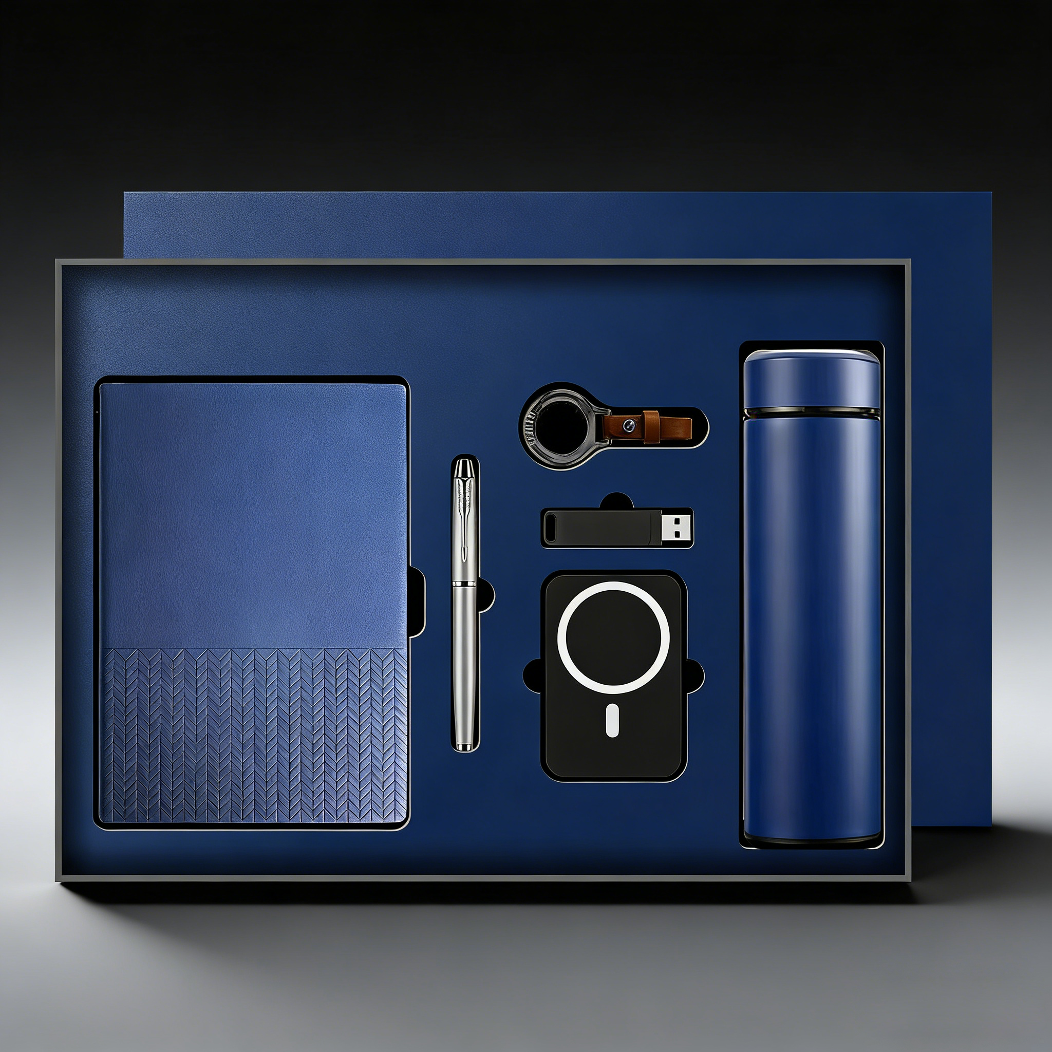 Custom Logo UV Printed PU Leather Luxury Business Gift Set with Thermos Mug Umbrella Power Bank & More