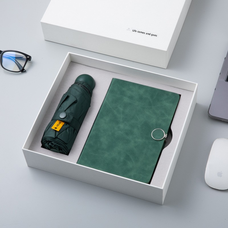 Business Gift Set Umbrella Embroidered PU Leather Notebook Custom Logo Dorland Paper Company Annual Meeting Corporate Gift Box