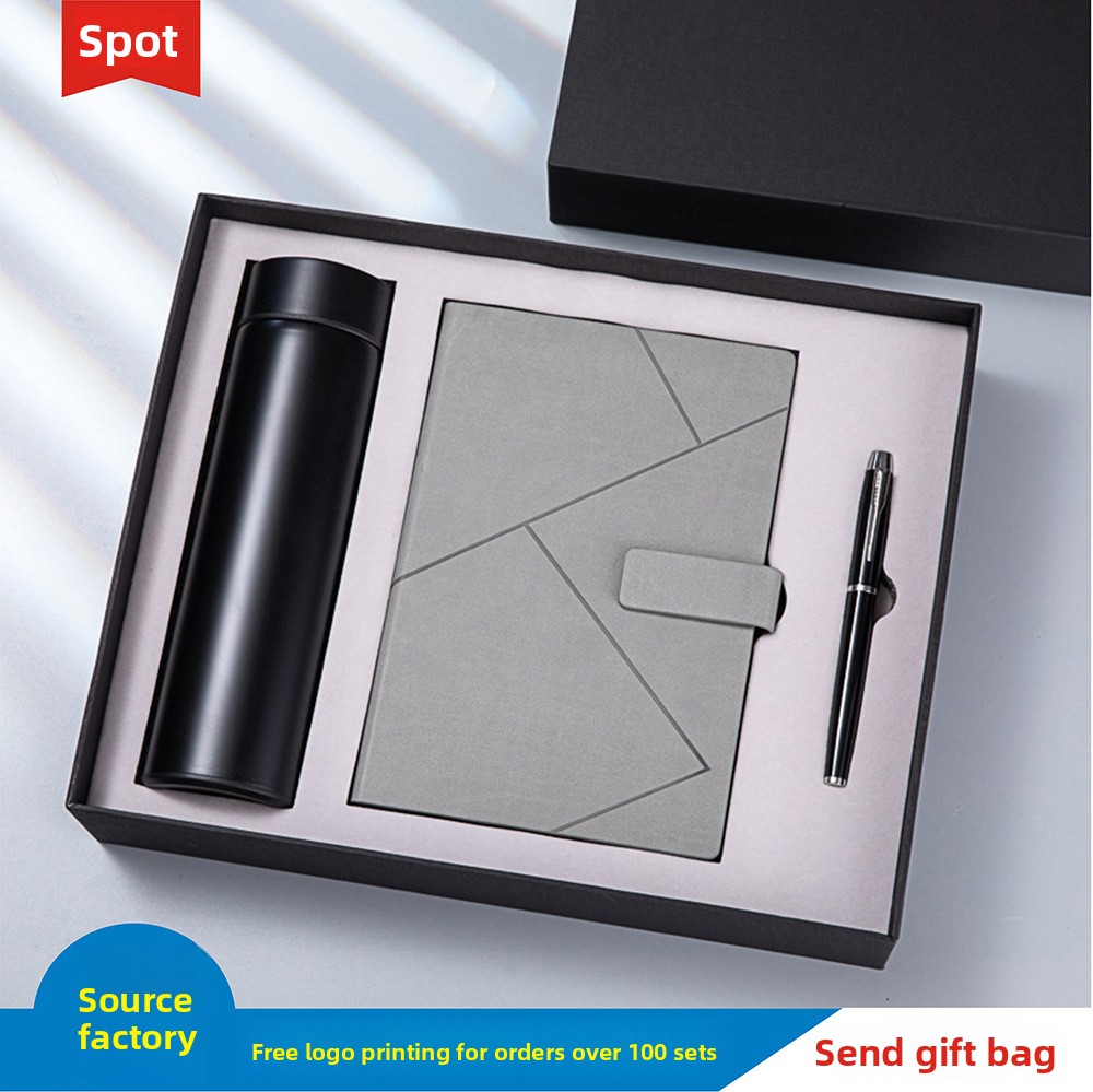 Luxury Business Corporate Gift Set PU Leather Temperature Control Thermos Cup Notebook Set Custom Logo Teachers' Day New Year's