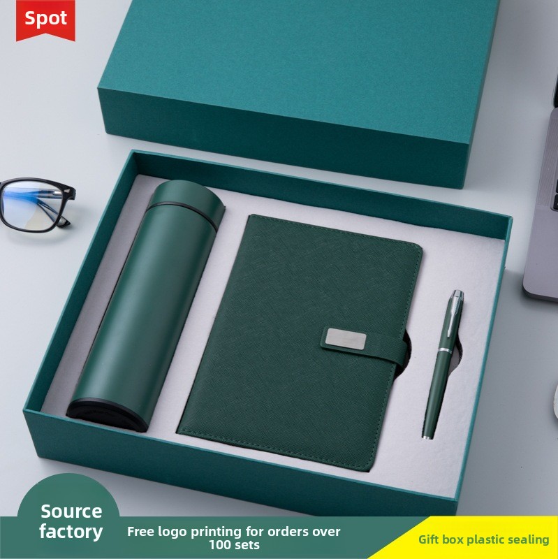 2027 Dark Green Business Gift Box Accompanying Smart Warm Mug Embossing Printed PU Leather Creative Logo Notebook Gift Set Gifts