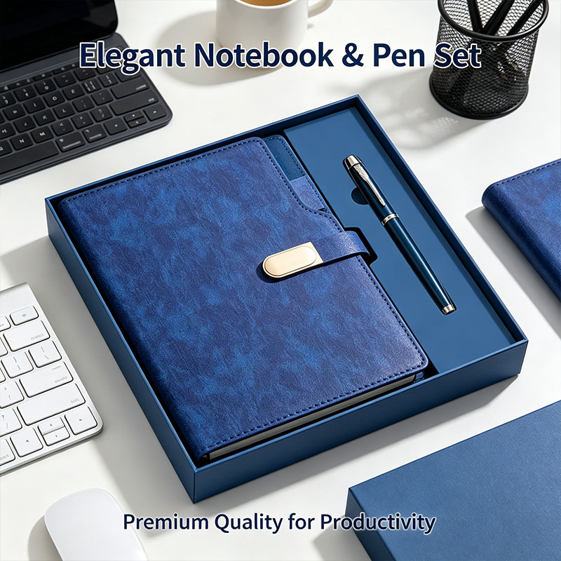 Custom Luxury Set Pu Leather Soft Leather Skin Feel Office Convenience A5 Notebook Set Journal With Pen for Business