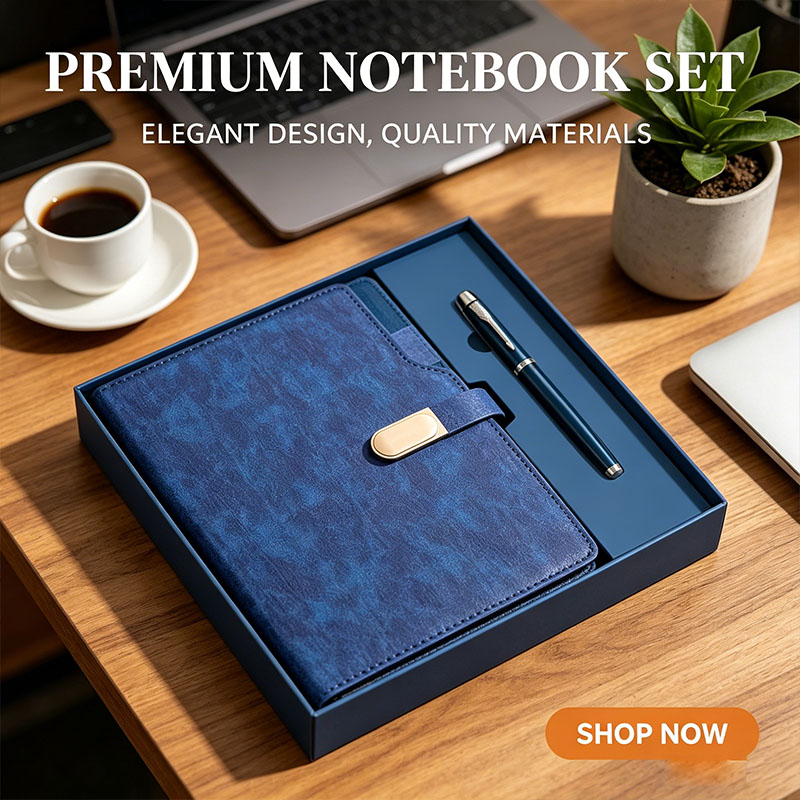 Custom Luxury Set Pu Leather Soft Leather Skin Feel Office Convenience A5 Notebook Set Journal With Pen for Business 3
