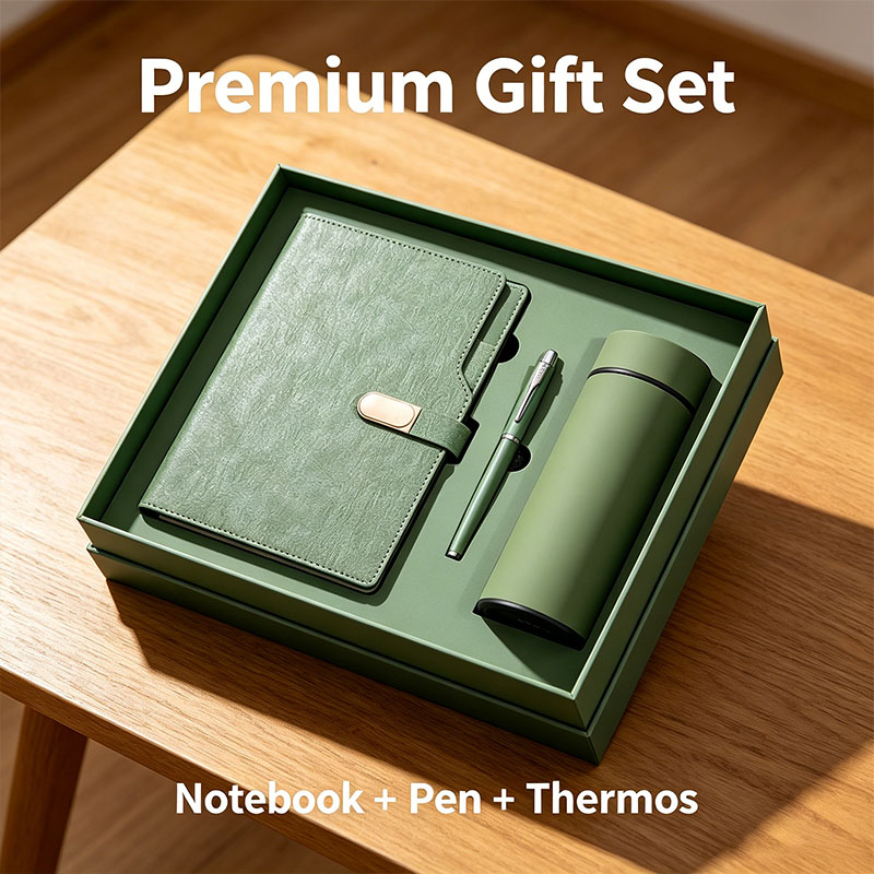 2026 Custom Logo Pen Creative Gift Box 3-in-1 Corporate Gift Set Stainless Thermos Cup Notebook MOQ 50Sets Giveaway