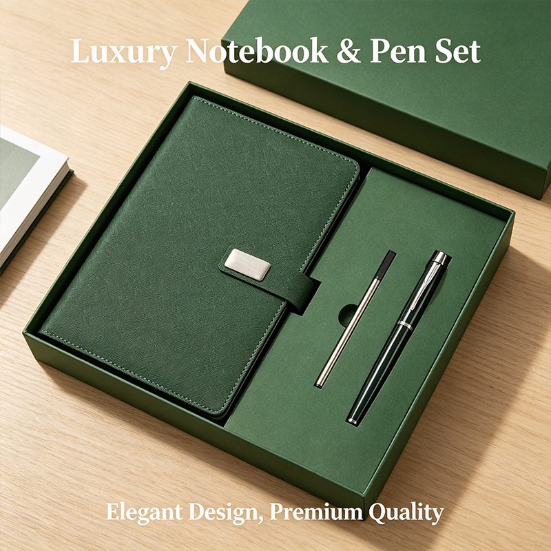 2027 Custom Corporate Logo Stationery Luxury A5 Pu Leather Notebook with Pen Promotional Business Gift Set