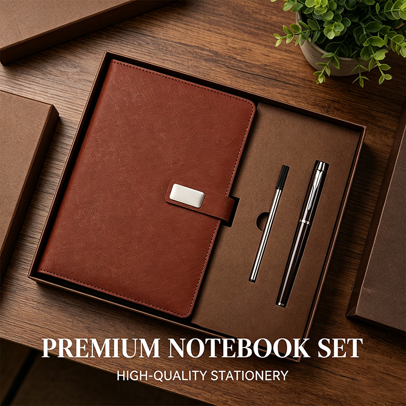 Custom Luxury Set Pu Leather Soft Leather Skin Feel Office Convenience A5 Notebook Set Journal With Pen for Business Corporate