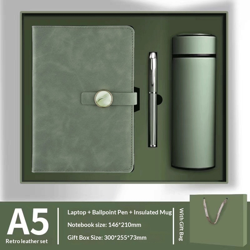 Custom Logo Eco-Friendly 3-in-1 Classic Notebook Pen USB Insulated Water Bottle Set Office Welcome Package Corporate Gift Set