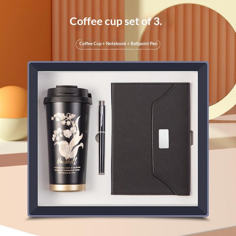 Sophisticated Custom Logo 3pcs Luxury Notebook Signature PenThermal Bottle Set for Office Welcome Package Corporate Git Set
