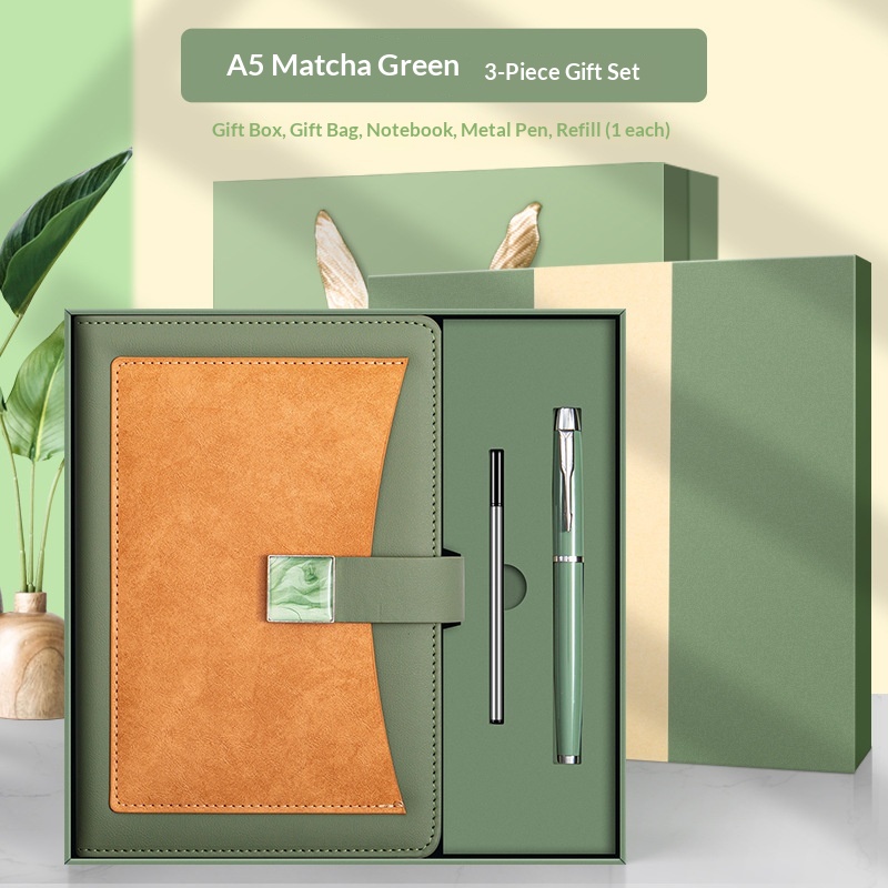 Luxury Custom Logo 3-in-1 Leather Notebook Pen Refill Set for Corporate Staff Onboarding Corporate Gift Set