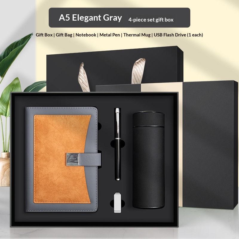 Sophisticated Custom Logo 3-in-1 Premium Notebook Gel Pen Insulated Flask Set for Executive Business Gift Business Gift Set