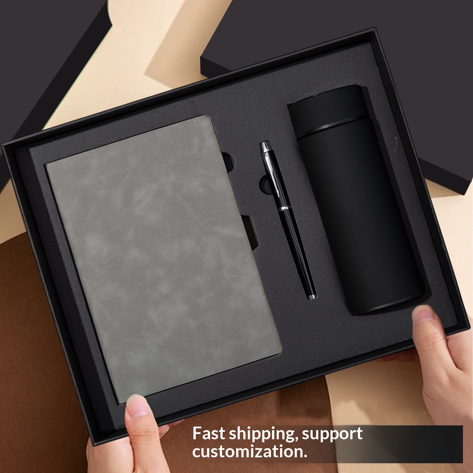 Elegant Custom Logo 3-in-1 Sleek Notebook Pen Vacuum InsulatedBottle Set for High School Graduates Promotional Gift Set