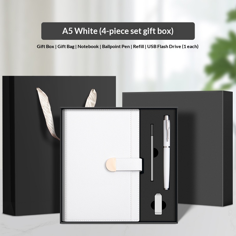 Chic Personalized 4-in-1 Custom Notebook Ballpoint Pen USB DRIVE Set for Corporate Staff Onboarding Executive Gift Set