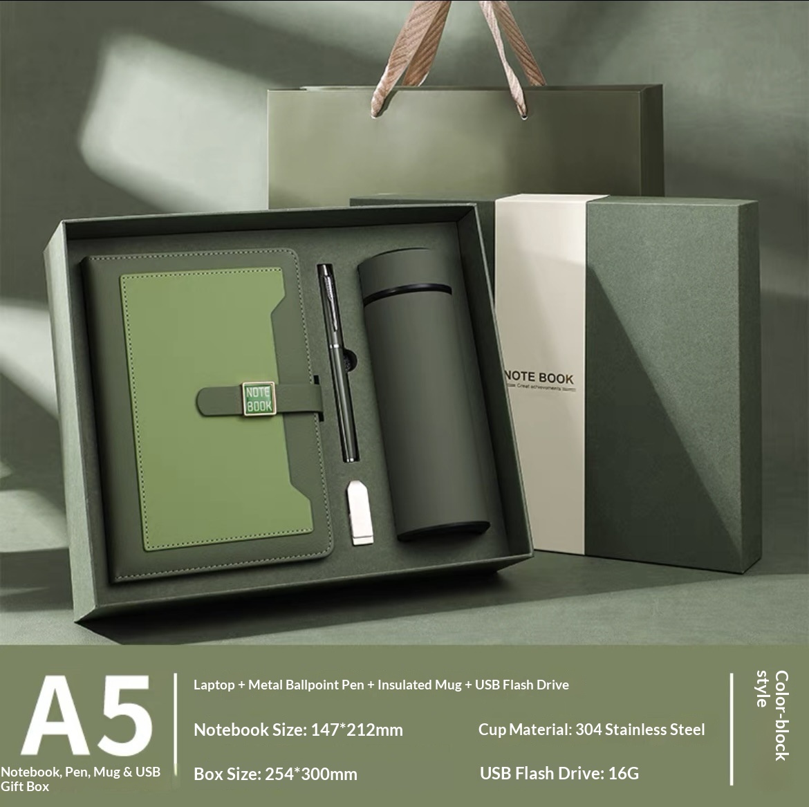 Luxury Personalized 4pcs Elegant Notebook Rollerball Pen Bottle USB DRIVE Set for Corporate Welcoming Gifts Corporate Gift Set