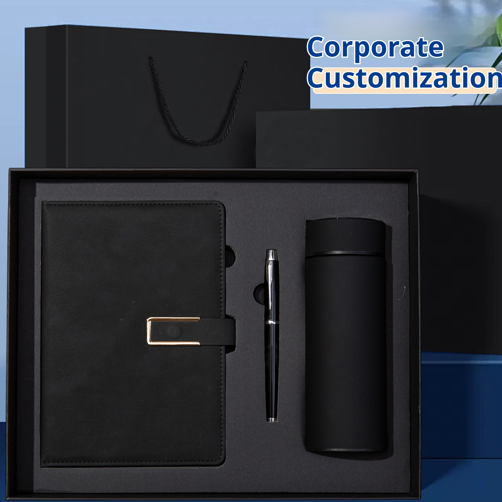 Elegant Personalized 3-in-1 PU Leather Notebook Pen Water Bottle Office Set for VIP Event Exhibition Giveaway Luxury Gif Box Set