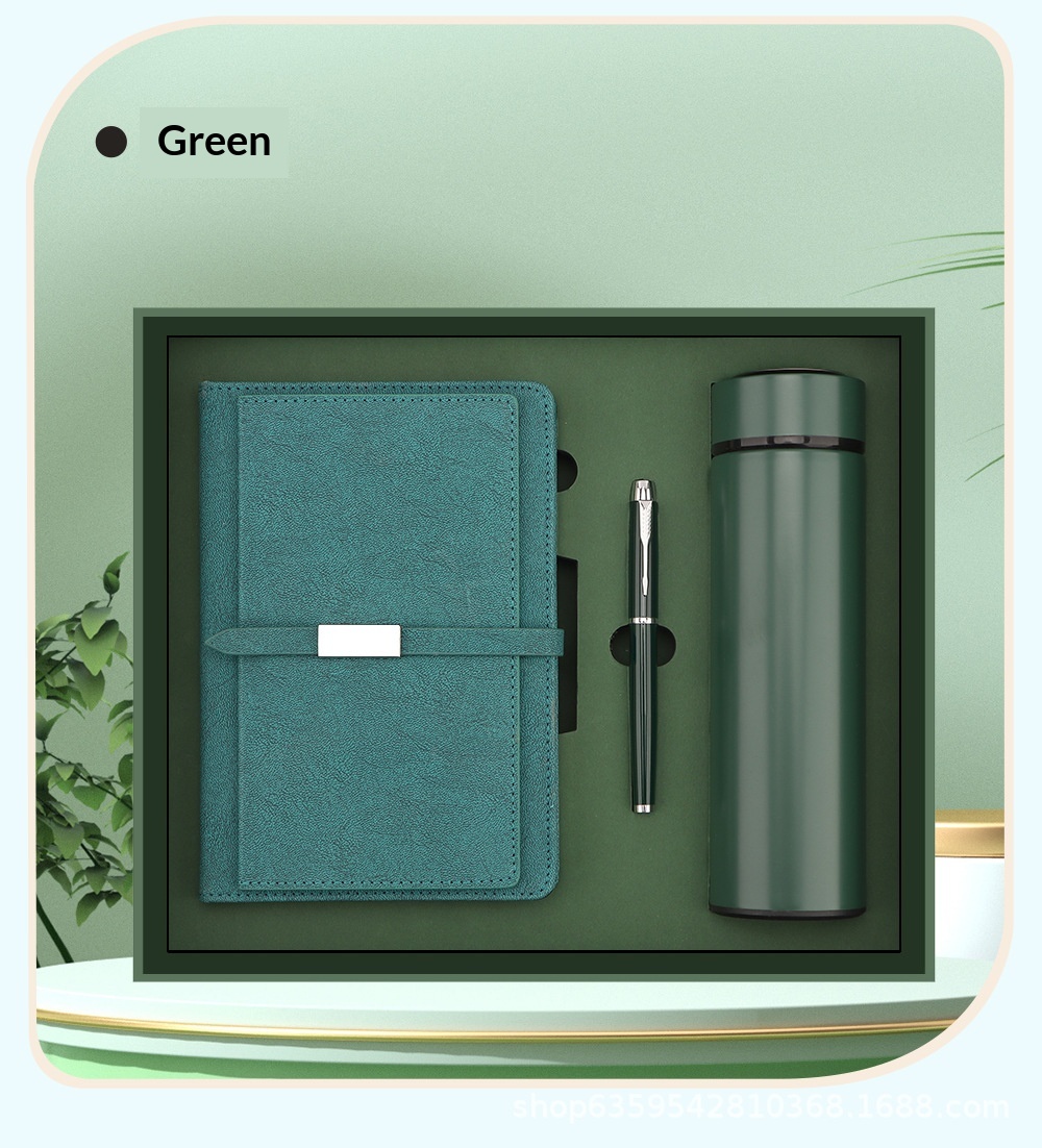 Chic Personalized 3-in-1 Leather Notebook Pen Water Bottle USB Drive Umbrella Set for Employee Appreciation Business Mift Set