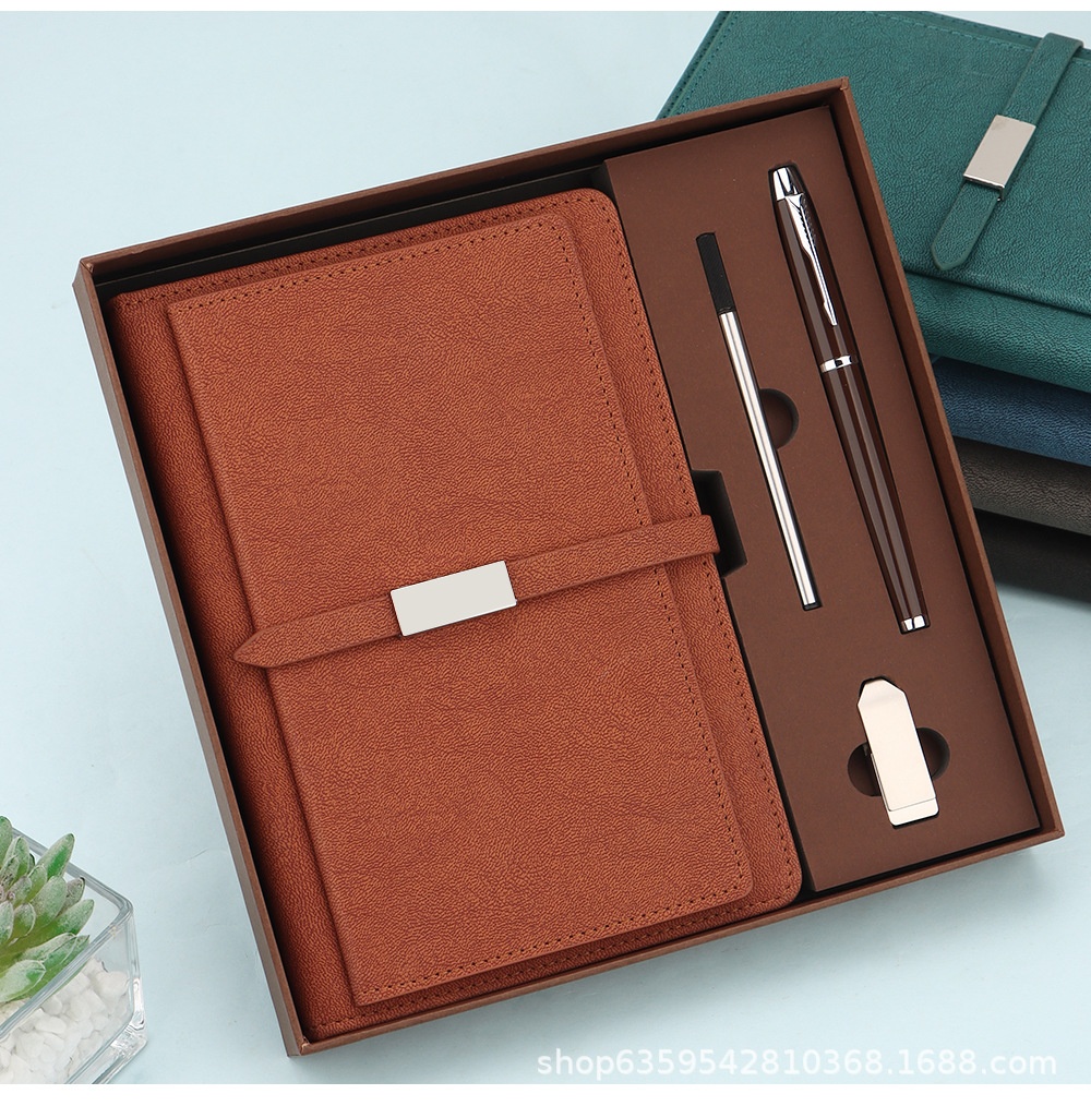 Chic Personalized A5 PU Leather Notebook Pen USB Drive Umbrella Set for Employee Appreciation Business Mift Set