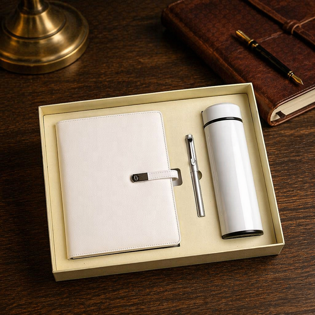 Eco-Friendly Custom Logo 3-in-1 Deluxe Notebook Pen Double-Wall Water Flask Set for Client Promotional Gift Business Gift Set