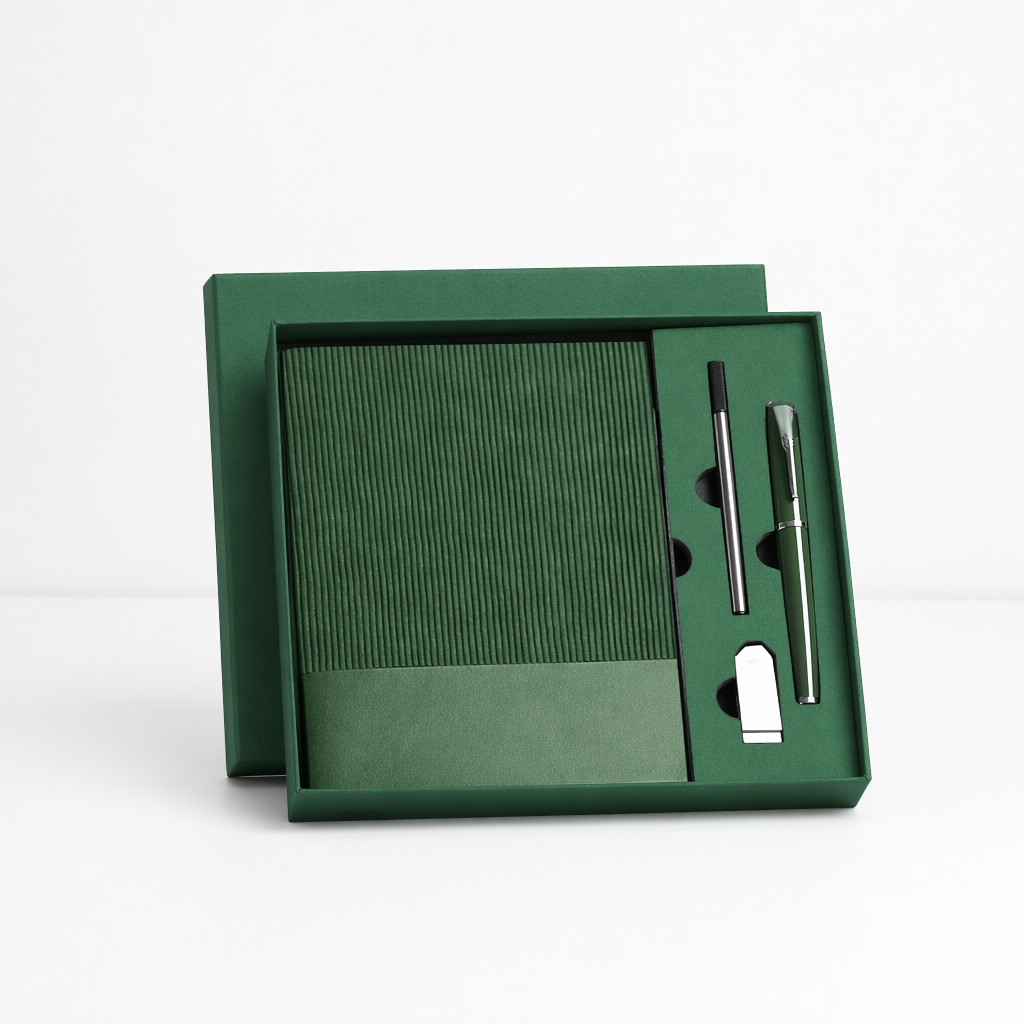 Custom Business Logo Notebook Gift Set Corporate Journal, Pen Flash Driver in Premium Gift Box | Employee Client Company Gifts