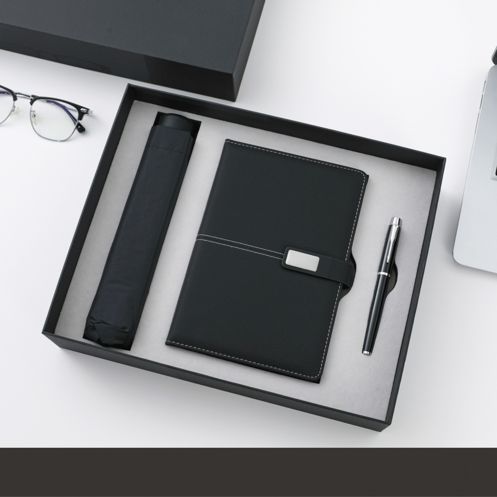 Professional Custom Logo 3pcs Elegant Notebook Rollerball Pen Umbrella Set for Wedding Guest Souvenirs Executive Gift Set