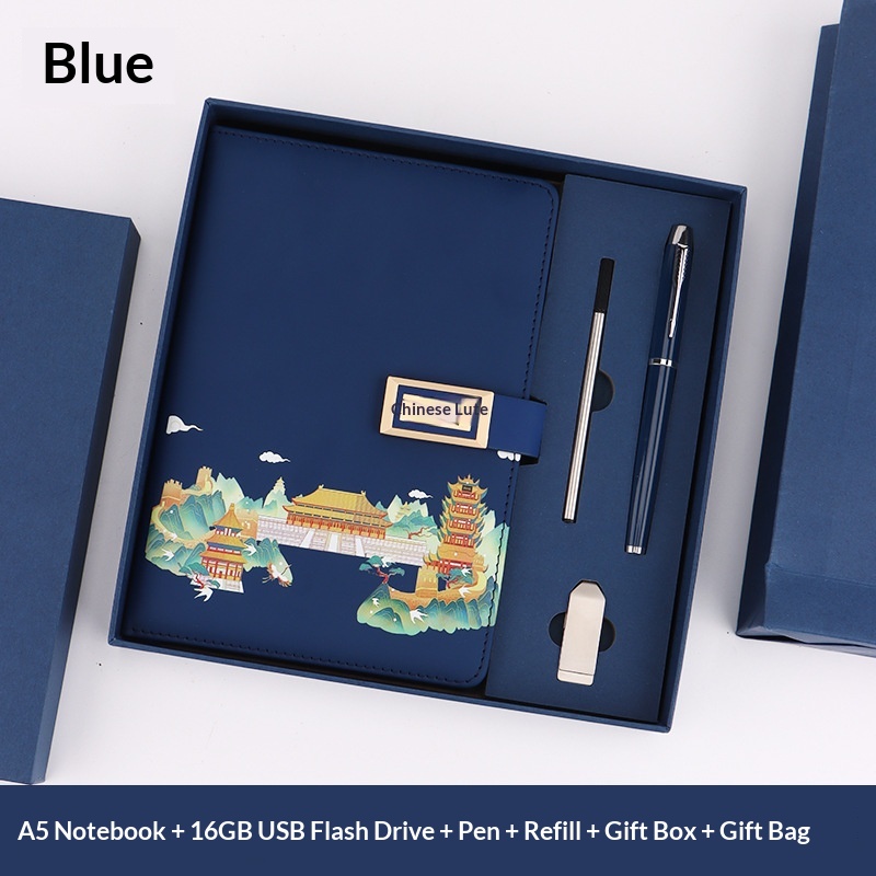 Luxury Personalized 5pcs Premium Notebook Pen  USB Disk Set for Meeting Event Giveaways Business Gift Set