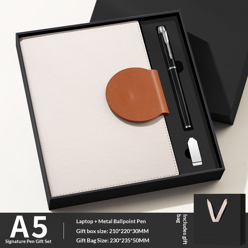 Elegant Custom Logo 5pcs Notebook Pen Refill USB Drive Gift Set for Company Annual Party Gift Executive Gift Set