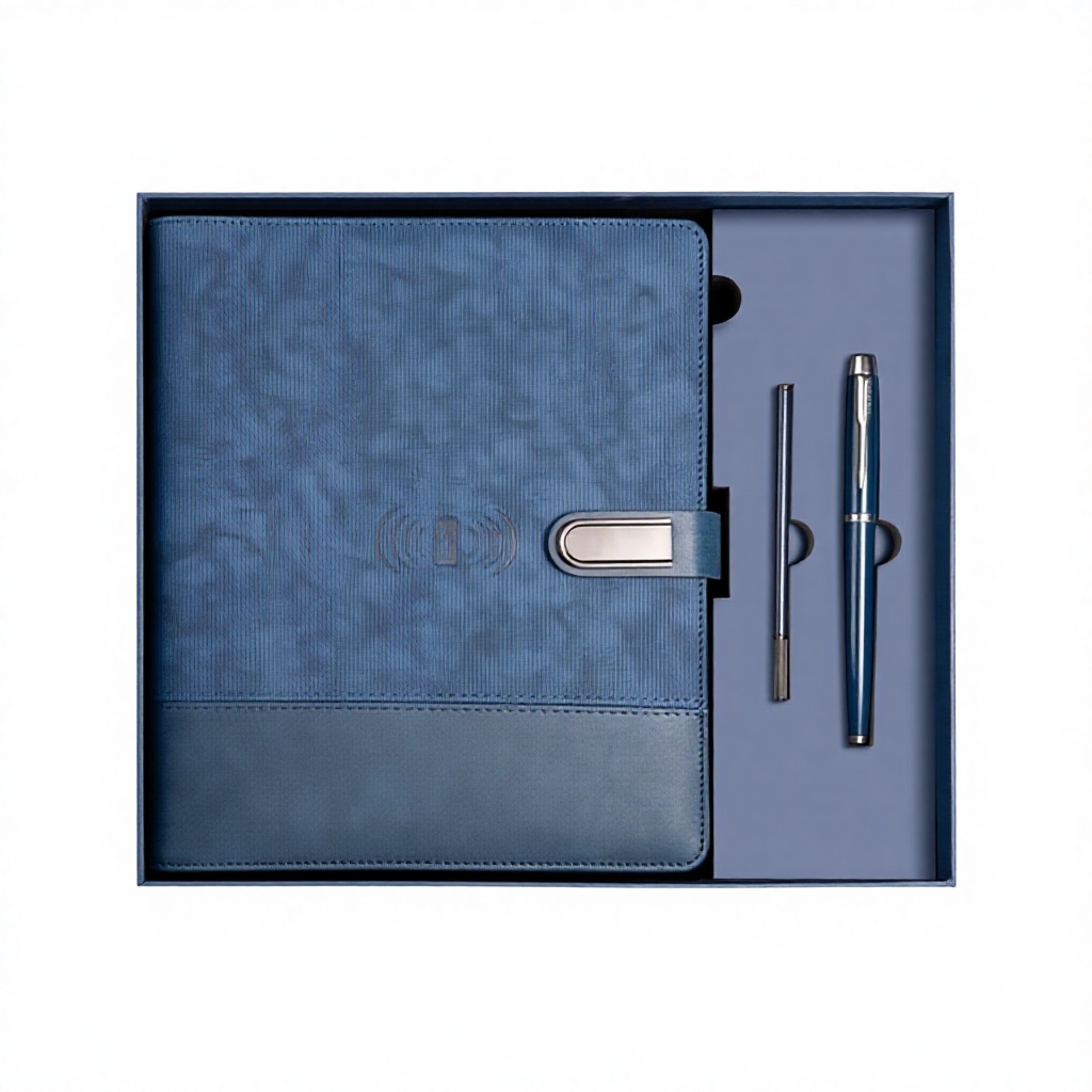 Customized A5 Loose-leaf Binder Multi-functional Notebook with USB Flash Drive, Charging Battery, Wireless Power Gift Box