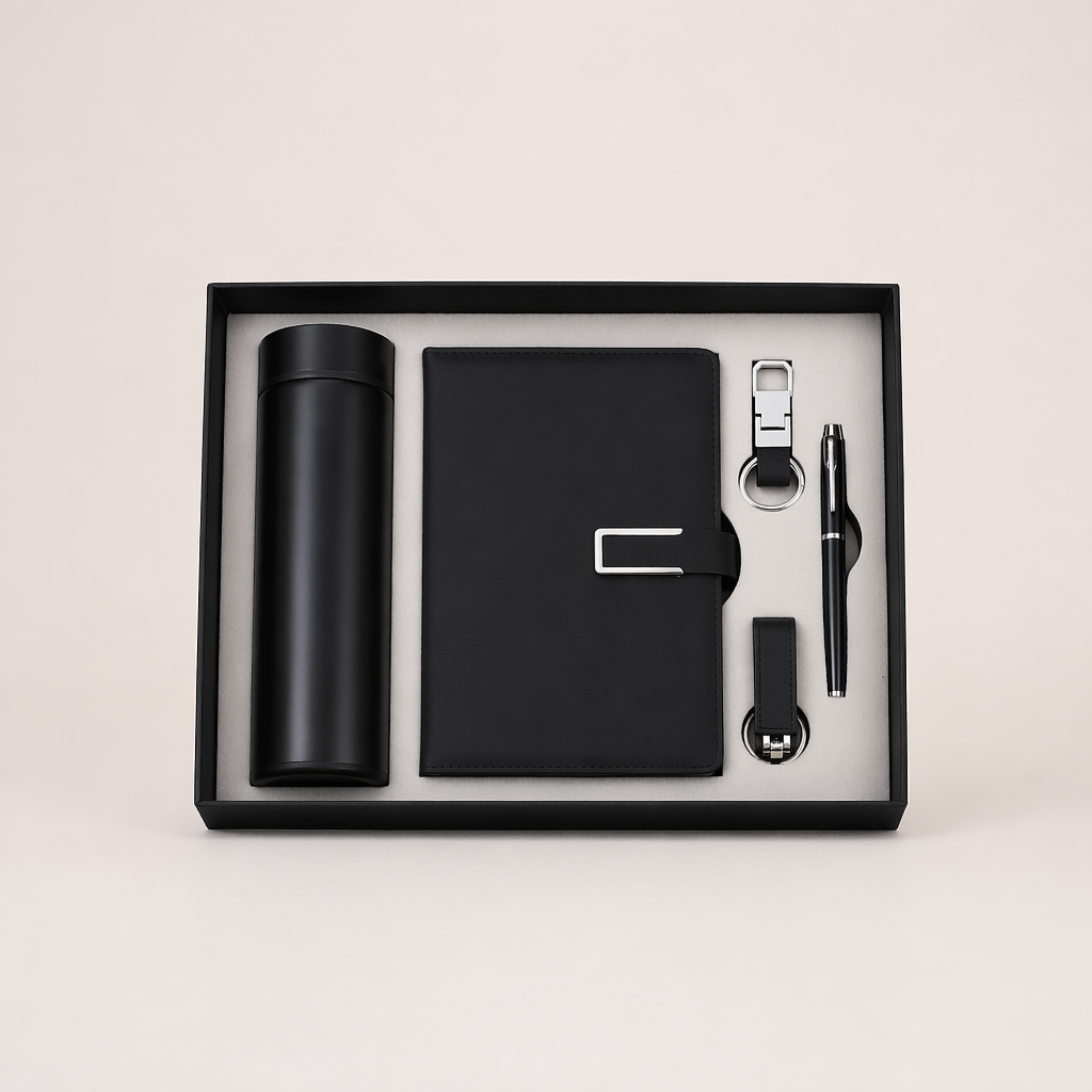 Luxury Custom Logo 5-in-1 Leather Notebook Pen Water BottleUSB Drive Umbrella Set for Executive Business Gift BusinessGift Set
