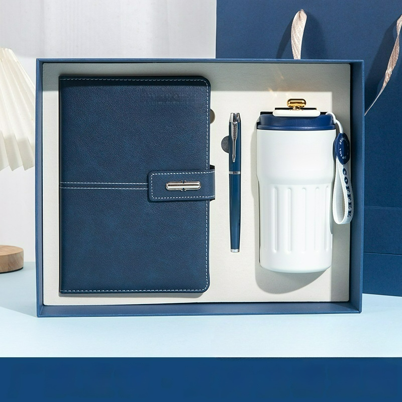 Corporate Custom Logo 3-in-1 Leather Notebook Pen Water Bottle OfficeSet for Corporate Welcoming Gifts Luxury Gift Box Set