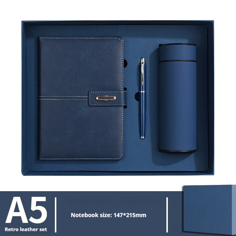 Deluxe Custom Logo 3pcs Leather Notebook Metal Pen Water Flask Executive Set for Meeting Event Giveaways Luxury Gift Box Set