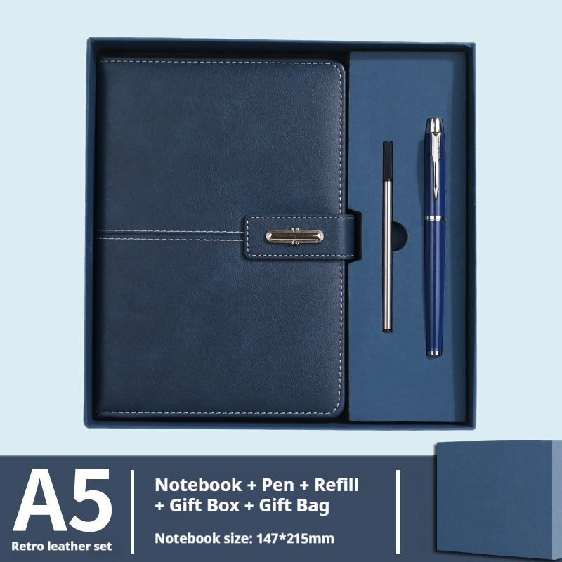 Stylish Custom Logo 3pcs Leather Notebook Metal Pen and Pen Refill Executive Set for Client Promotional Gift Executive Gift Set