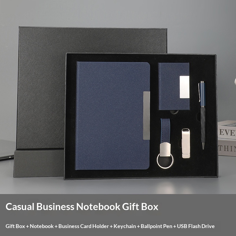 Financial Celebration Gift Personalized Notebook Pen Business Card Holder Keychain USB Set Corporate Business Gift Set