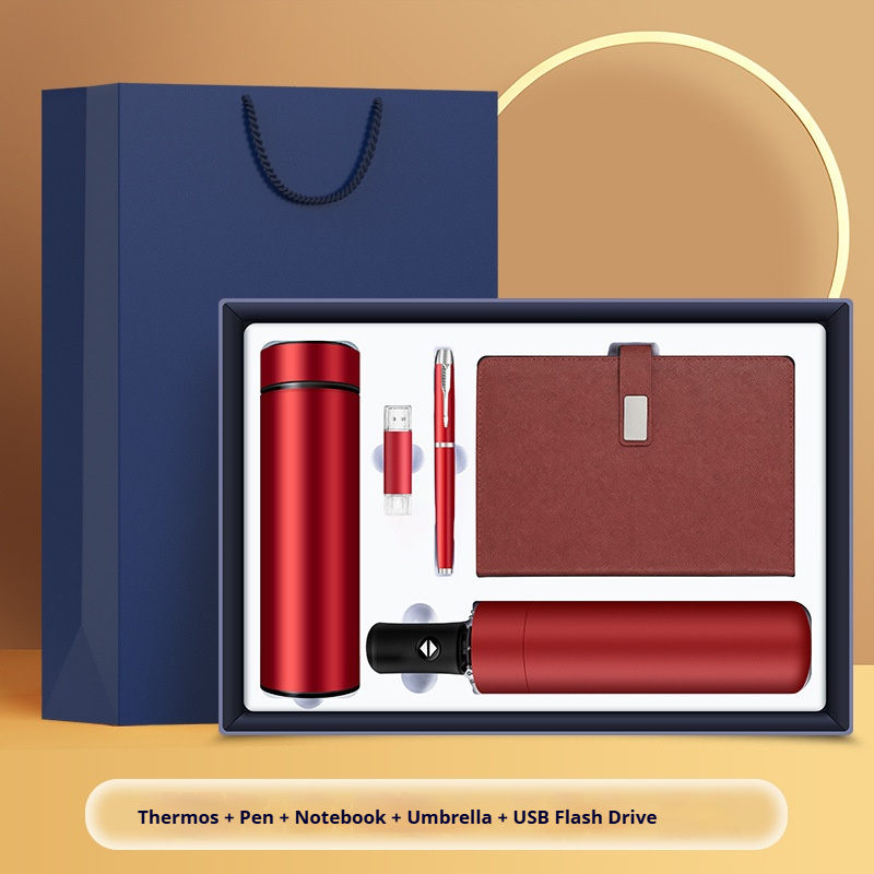 Chic Personalized 5-in-1 Notebook Pen Water Bottle Flash Drive Umbrella Set for Customer Loyalty Programs Promotional Gift Set