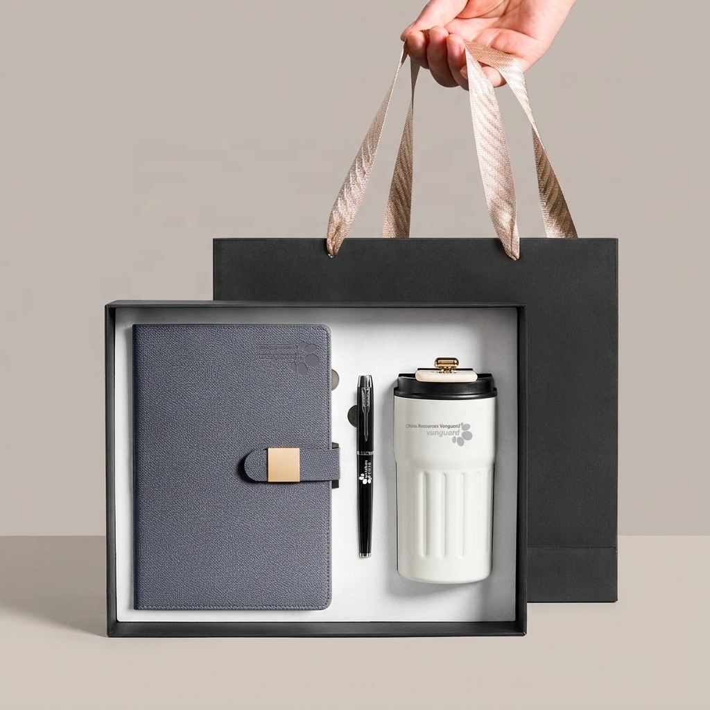 Customized Business Notebook Gift Box Set for Anniversary Party - Thermos Cup, Notebook and Pen Souvenir Gift Items
