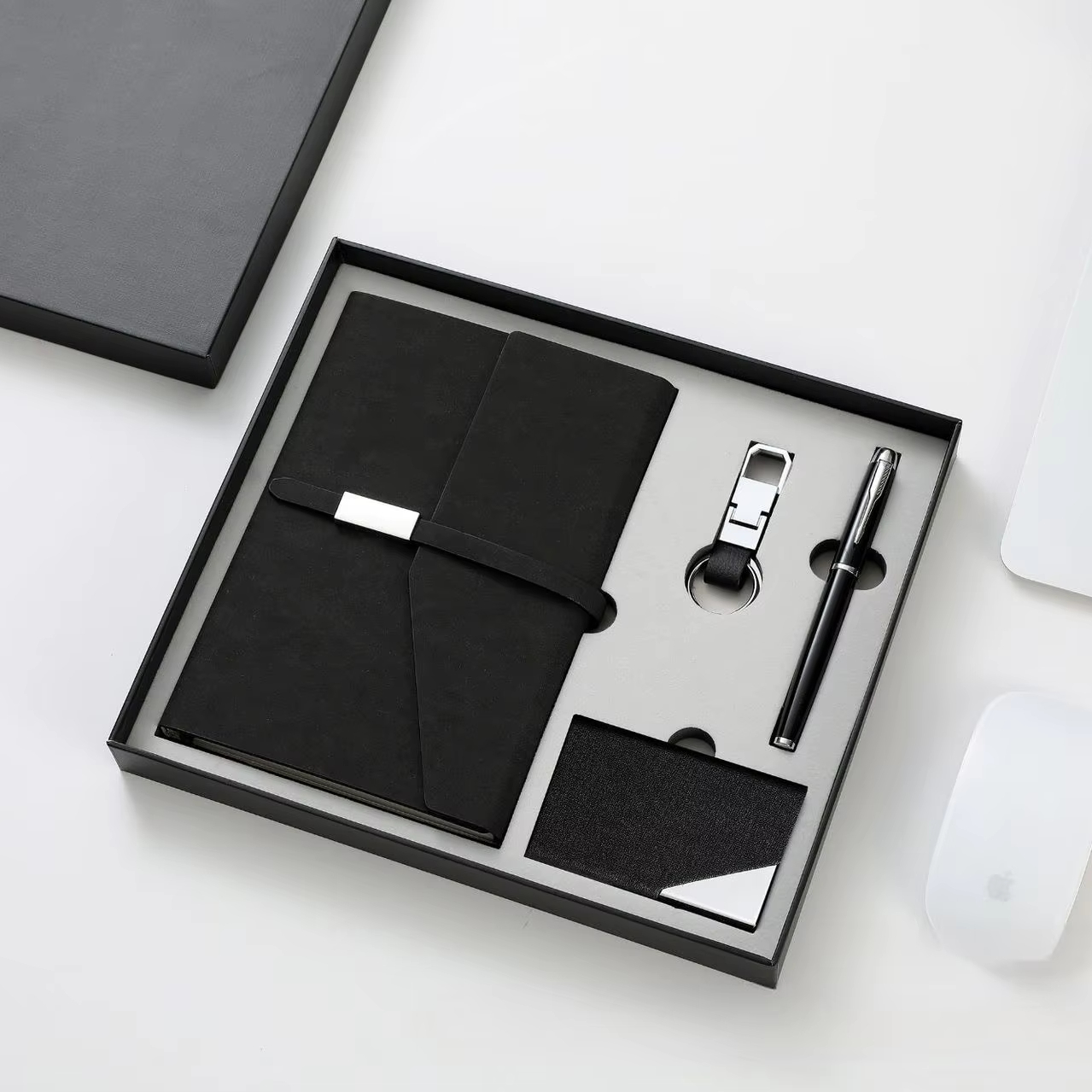 Deluxe Personalized 4-in-1 Executive Notebook with Pen Keychain Card Holder Set for Wedding Guest Souvenirs Corporate Gift Set