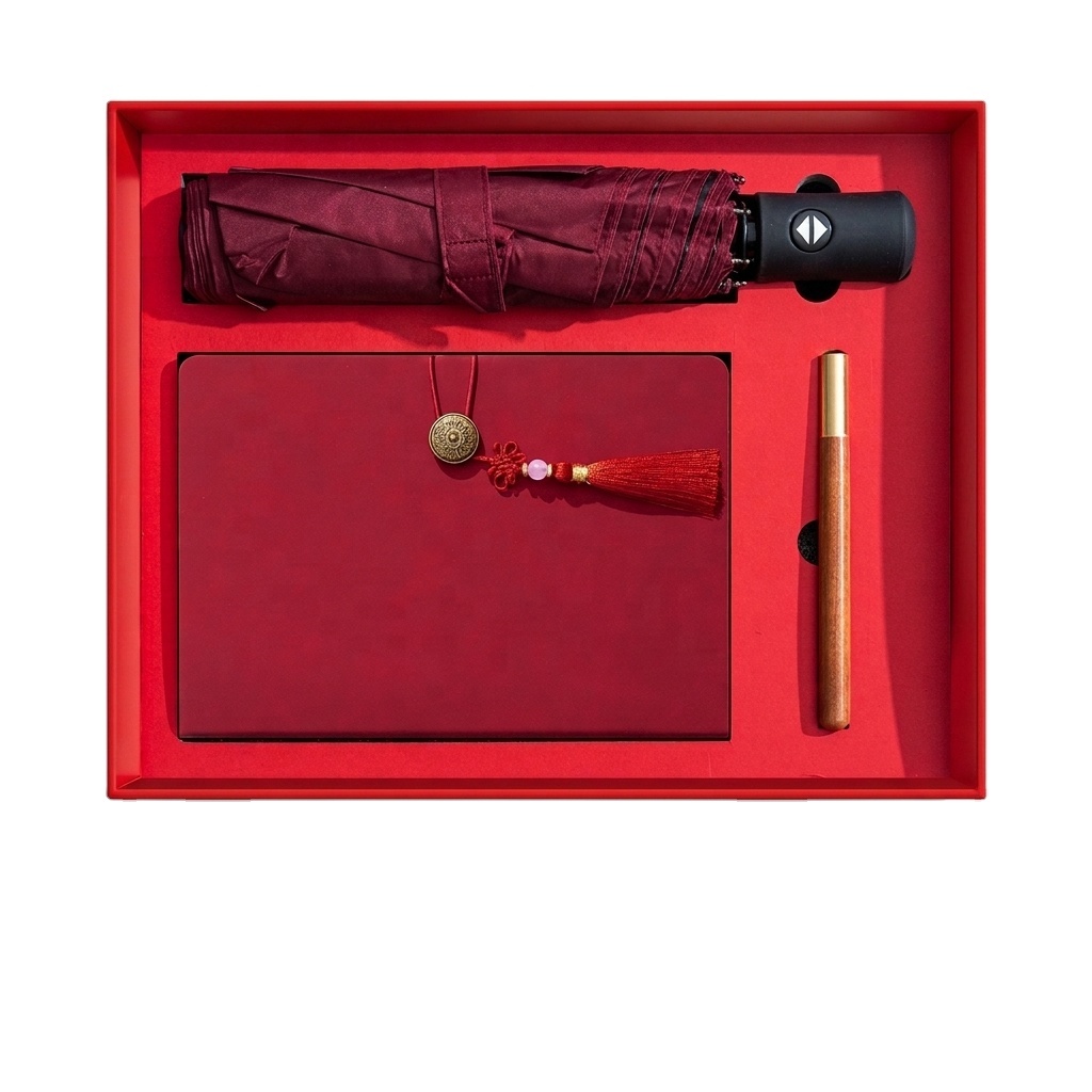Promotional Business Gifts 4-in-1 Corporate Custom Logo Notebook Metal Pen Umbrella Business Gift Set Souvenir Gift Items