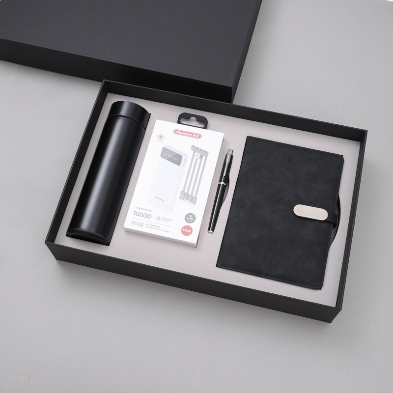 Sophisticated Personalized Office Stationery Stainless Steel Vacuum Thermos Pen Power Bank Executive Business Gift Set