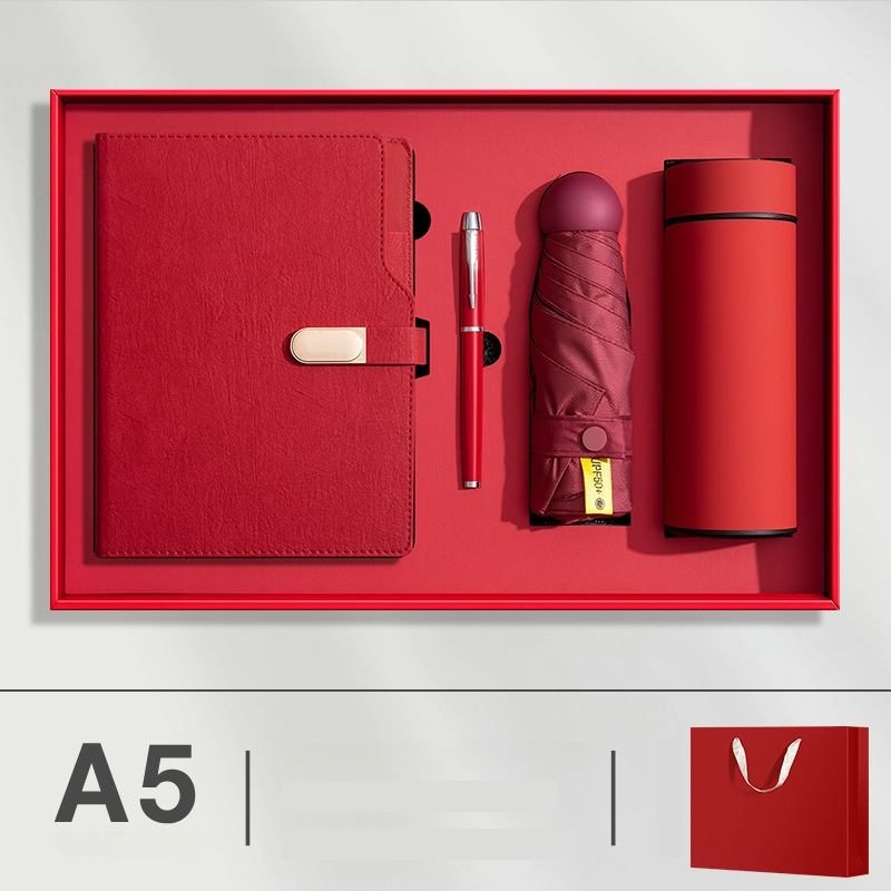 Small Order Personalized Notebook with Pen and Vacuum Flask and Umbrella Set Low MOQ Promotional Business Gift Set