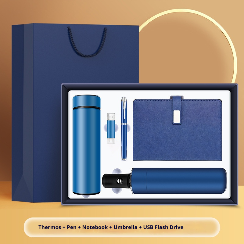 Sophisticated Custom Logo 5-in-1 Notebook Pen Water BottleFlash Drive Umbrella Set for Employee AppreciationExecutive Gift Set