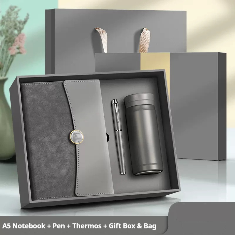 Deluxe Personalized 3pcs Notebook with Pen Vacuum Flask Gift Set for Employee Appreciation LuxuryGift Box Set