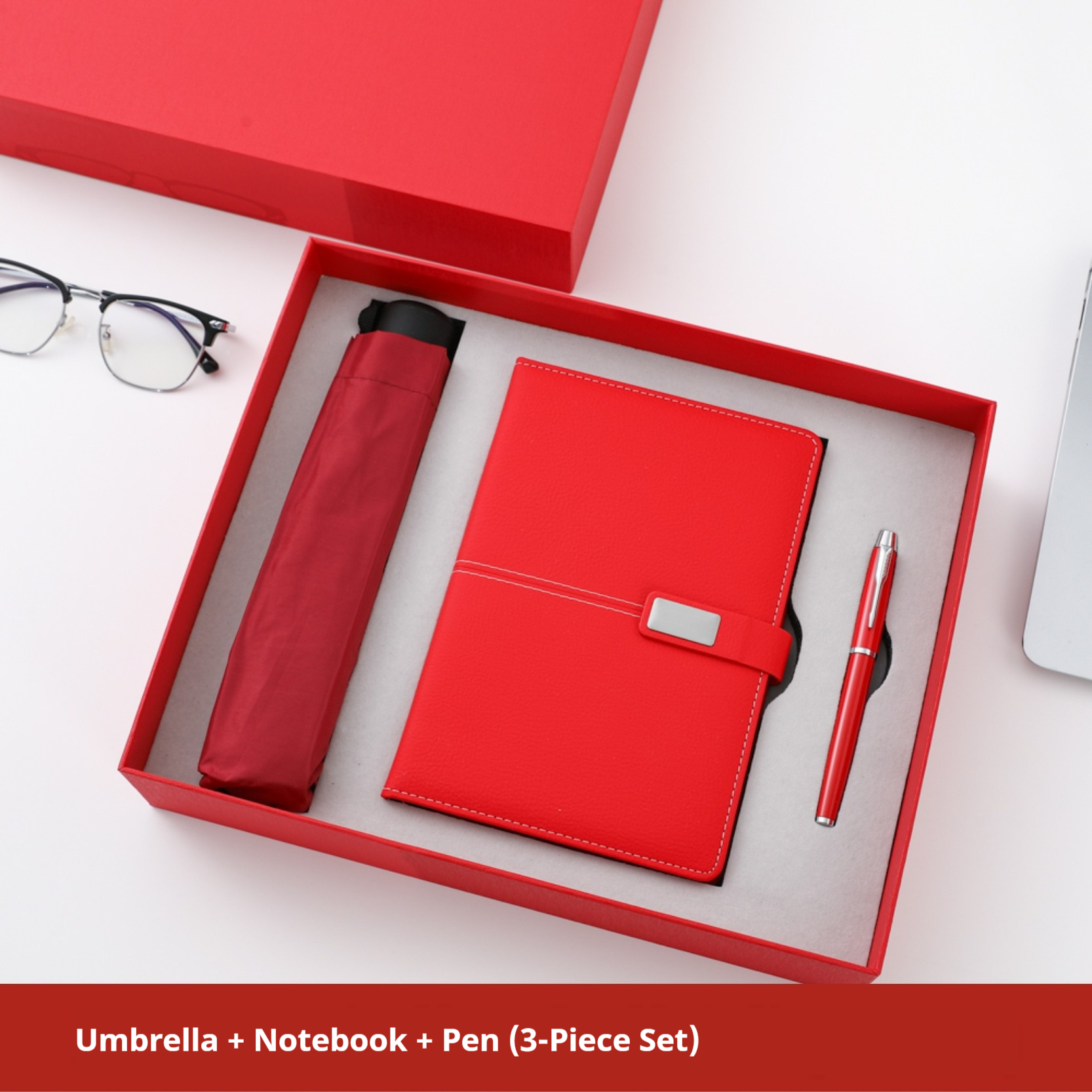 Deluxe Personalized 3pcs Notebook with Pen Umbrella Gift Set for Client Promotional Gift Executive Gift Set