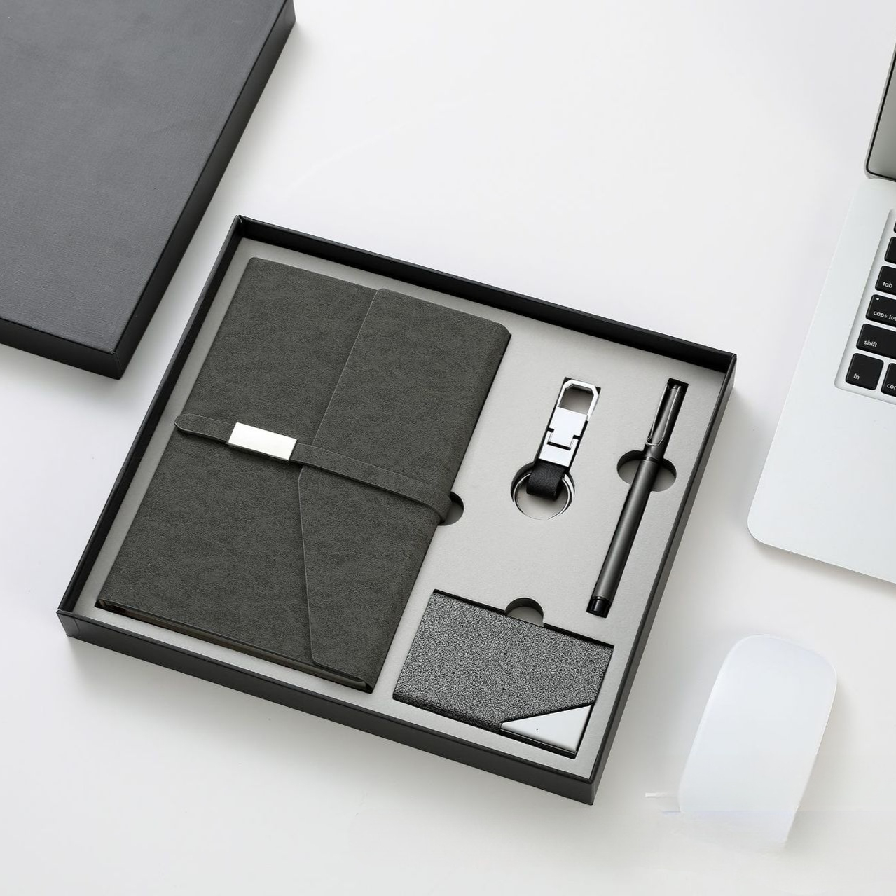 Luxury Custom Logo 4pcs Notebook with Pen Keychain Card Holder Gift Set for Customer Loyalty Programs Luxury Gift Box Set