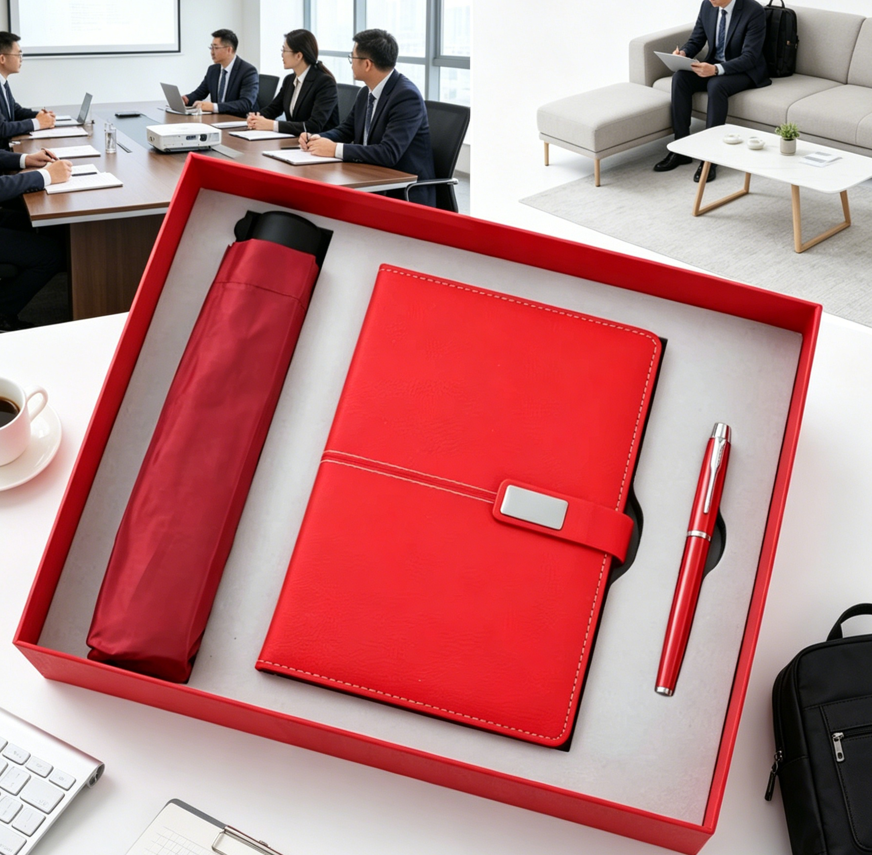 Classic Custom Logo 3-in-1 Notebook with Pen Umbrella Set for Meeting Event Giveaways CorporateGift Set