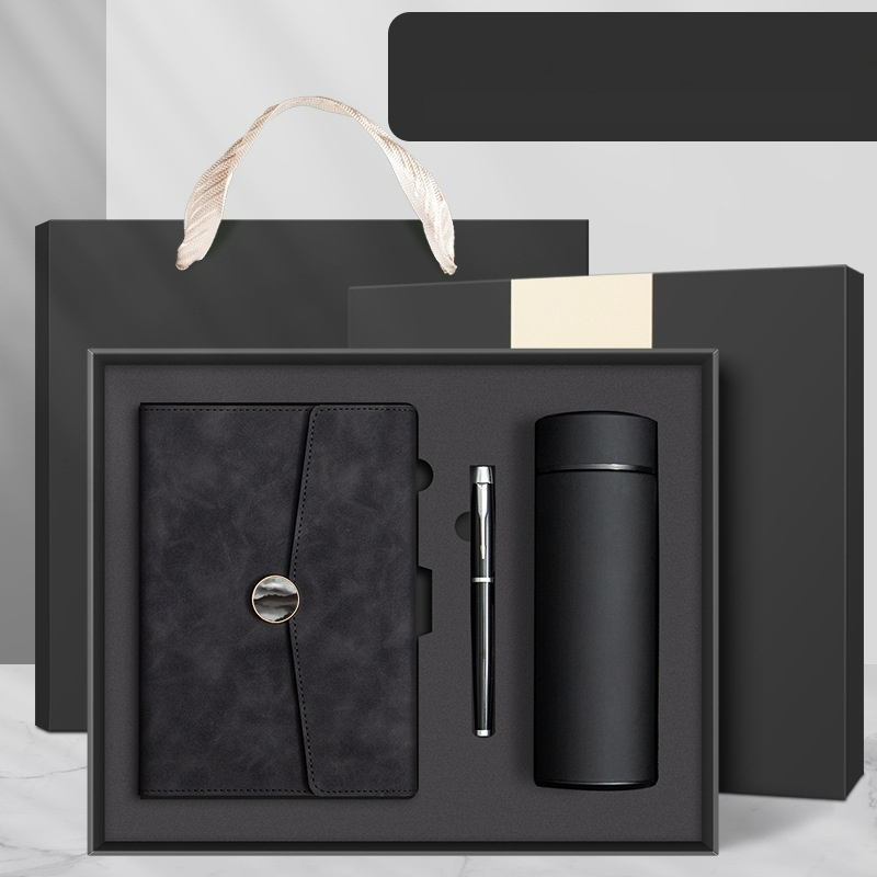 Ready to Ship Custom Logo Leather Notebook with Pen and Vacuum Flask for Small Order Promotional Business Gift Set