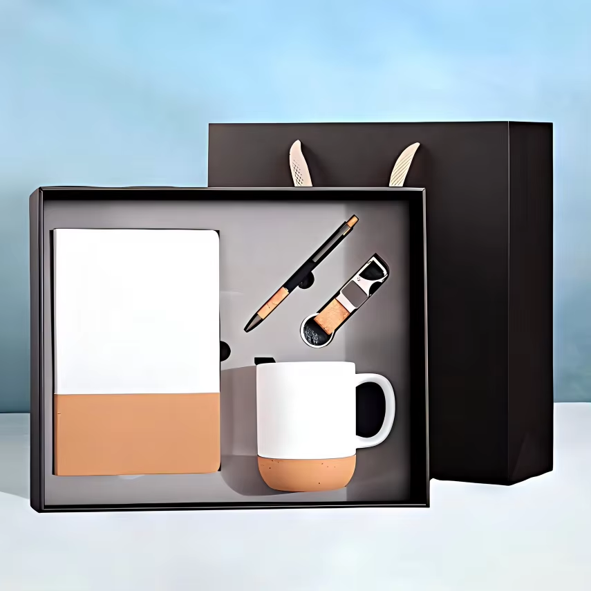 Retro-style Notebook with Cork Bottom, Featuring logo Printing. Business Activity Memo Pad, Business Notebook Gift Box.